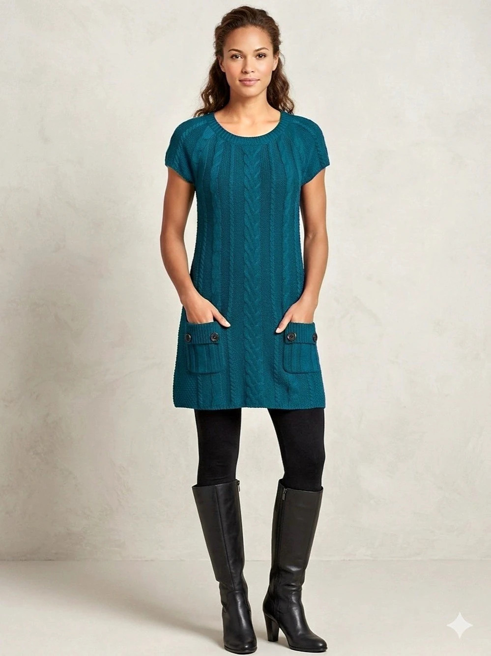 NWT Style & Co. Teal Cable Knit Sweater Dress Large